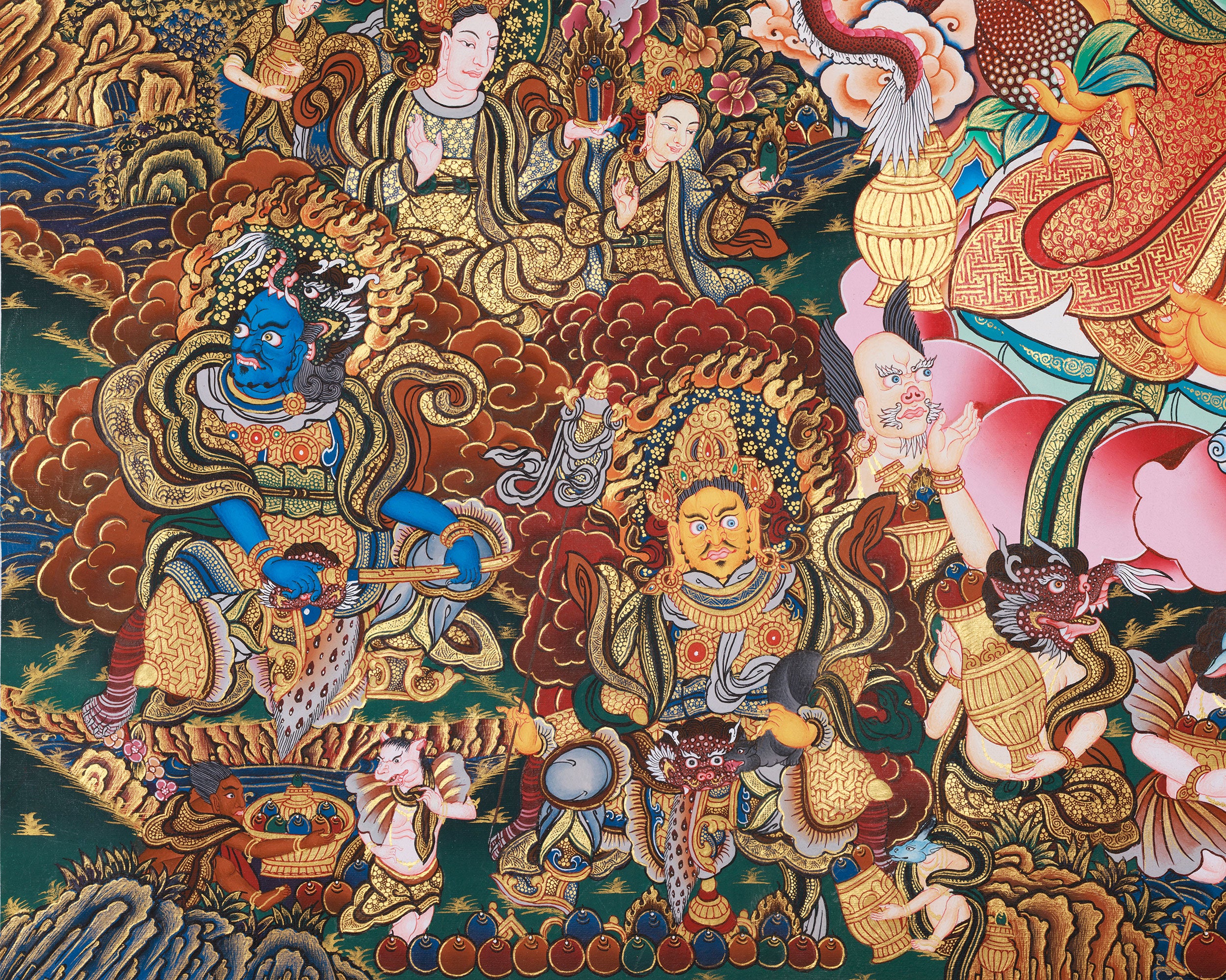 Grand Tibetan Dzambhala Thangka | Hand-Painted Tibetan Wealth Deity Art