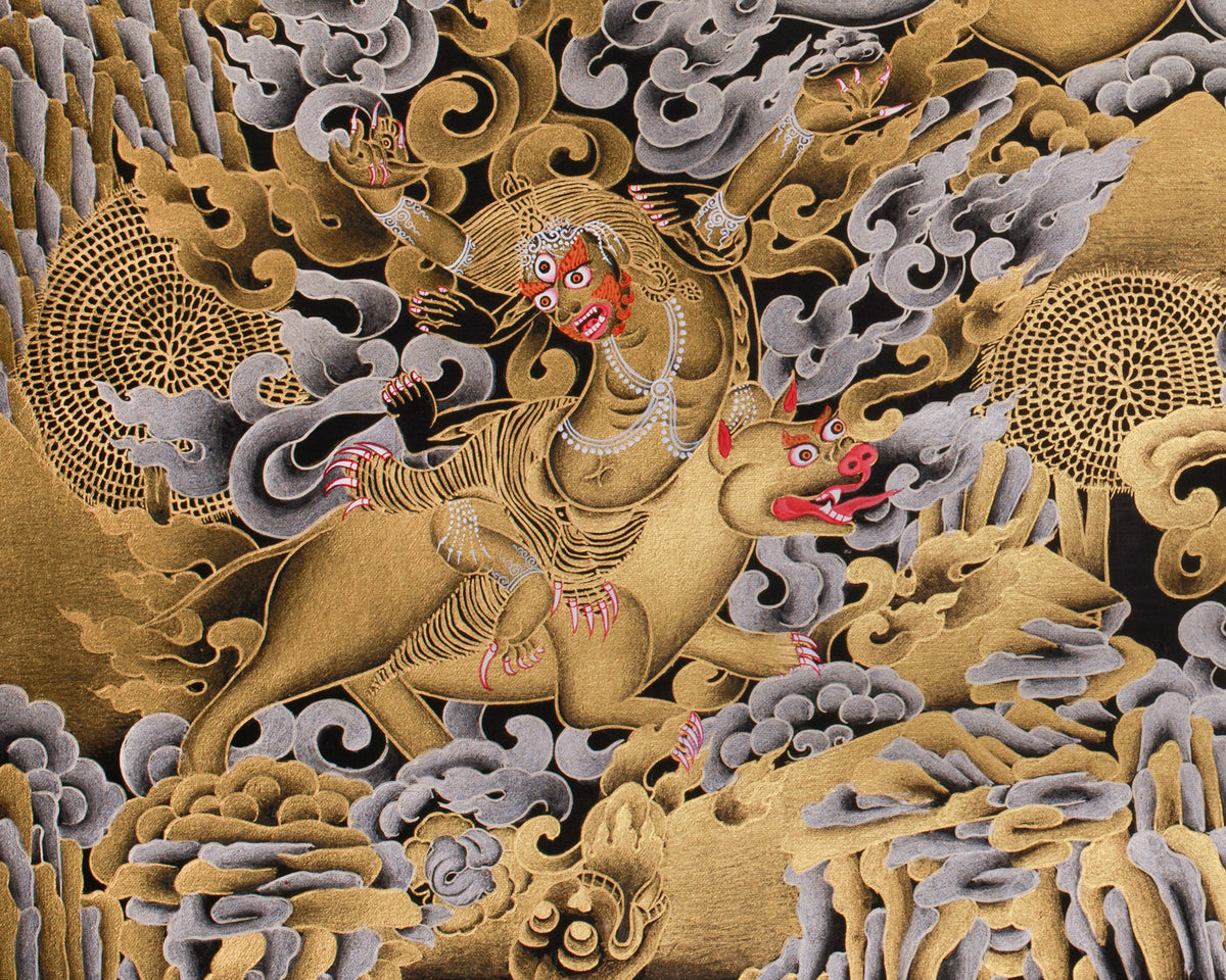The Wrath of Mahakala | Pure Silver & Gold Embellished Thangka of the Dharma Protector