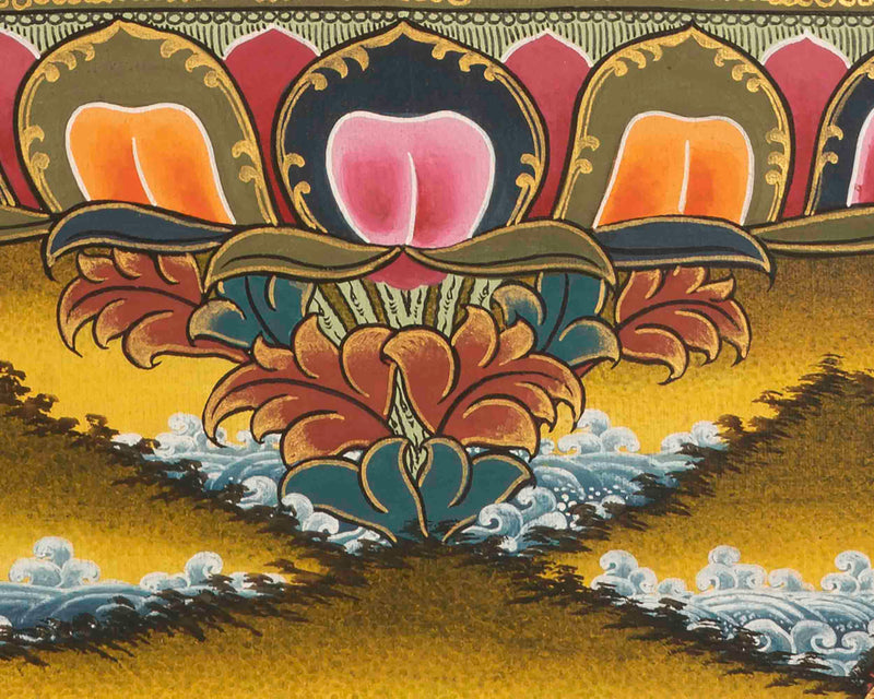 Original Hand Painted Manjushri Bodhisattva Thangka with Brocade | Wall Decoration Painting