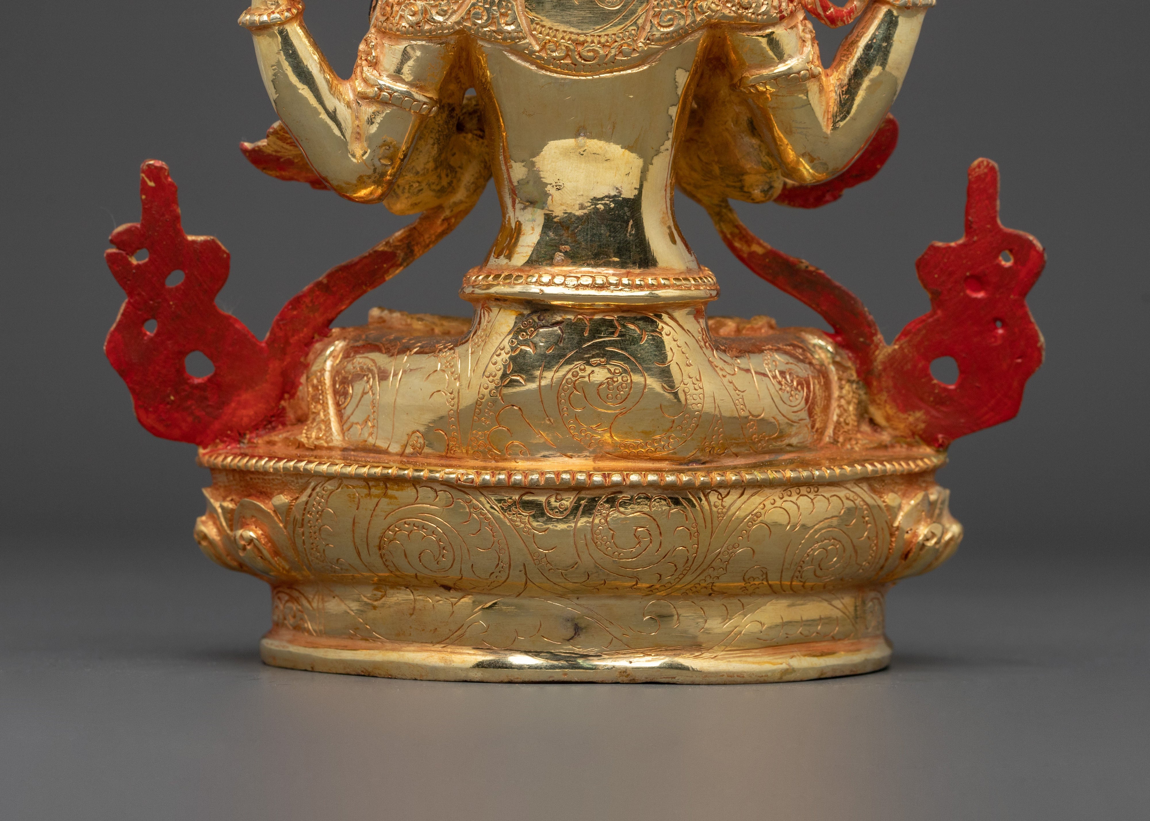 Hand Carved Chenrezig Copper Statue | Sacred Meditation Sculpture