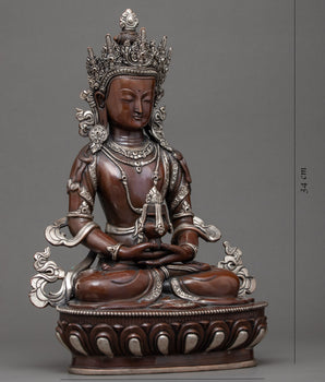 Buddha Amitayus Sculpture | Tibetan Art Plated with Silver