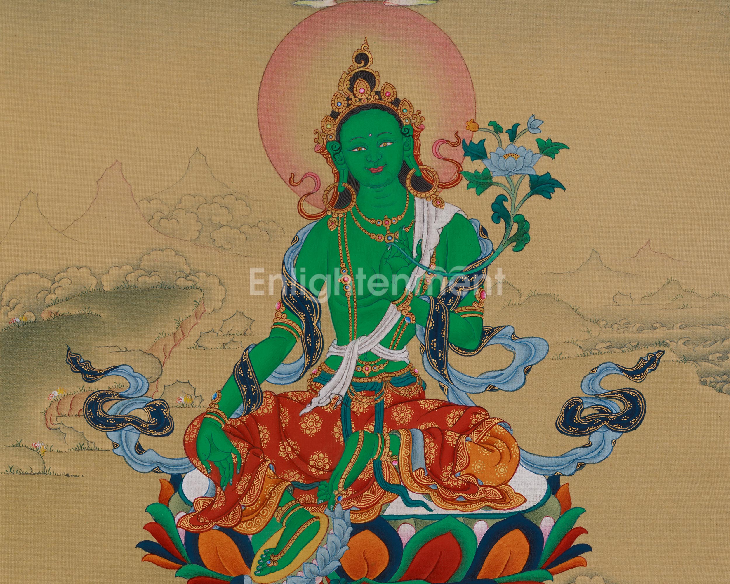 Divine Green Tara With Amitabha Buddha Thangka | Compassion, and Pure Land Blessings