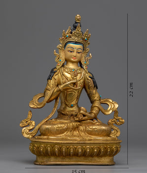 Vajrasattva Sculpture Gilded in Gold | Handmade in Nepal, Himalayan Buddhist Art