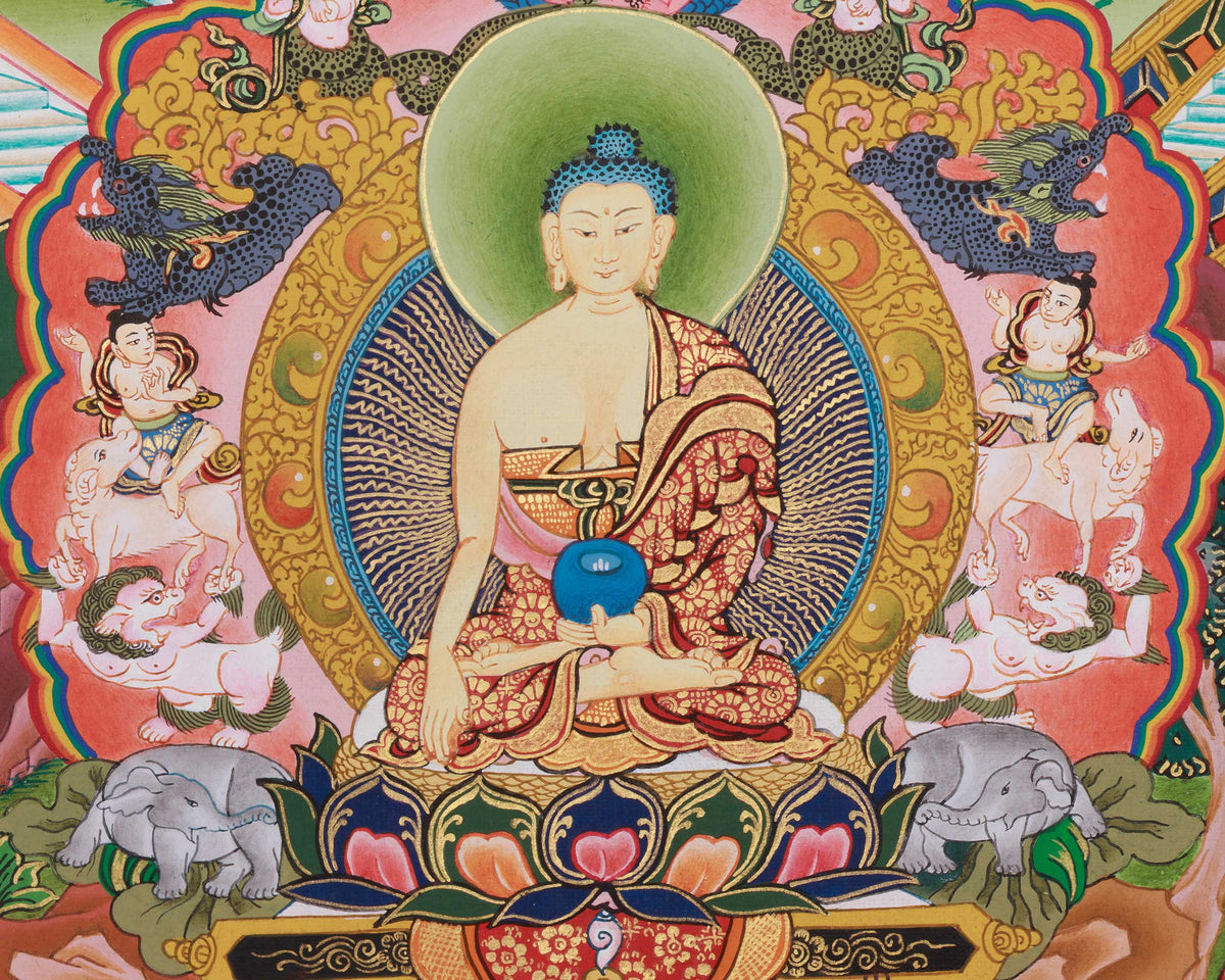 Horizontal Buddha Life Story Thangka | A Sacred Thangka of Awakening