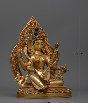 Shri Saraswoti Gold Gilded Statue | Beacon of Knowledge and Creativity