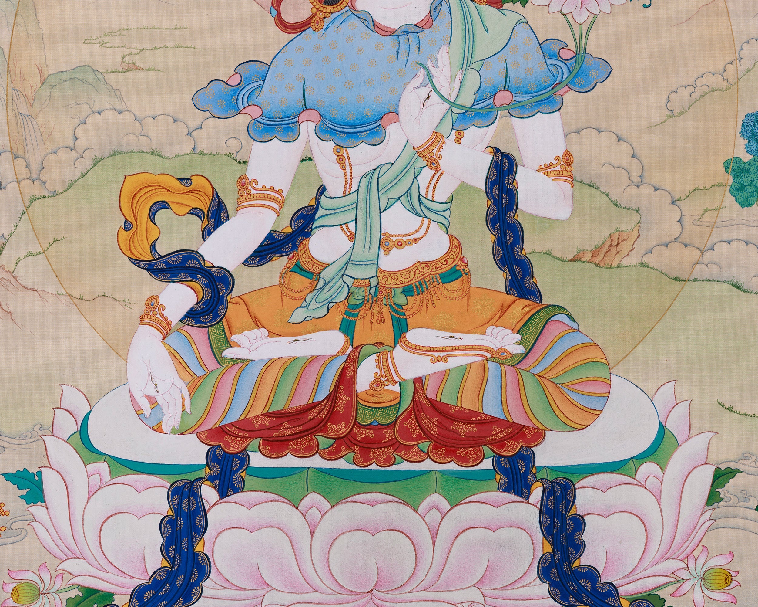 White Tara 24 Inches Thangka | Tibetan Painting of Compassion and Longevity