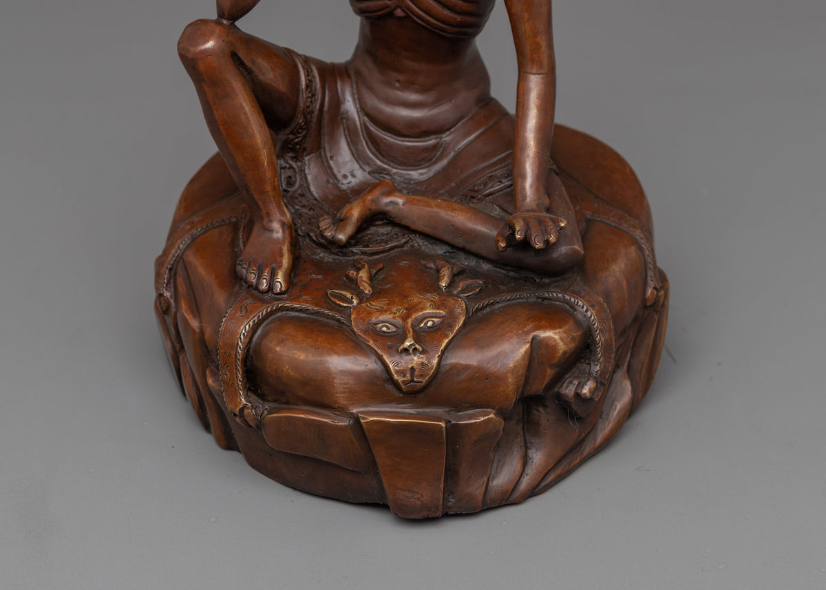 Classic Milarepa Statue | Oxidized Copper Meditation Icon