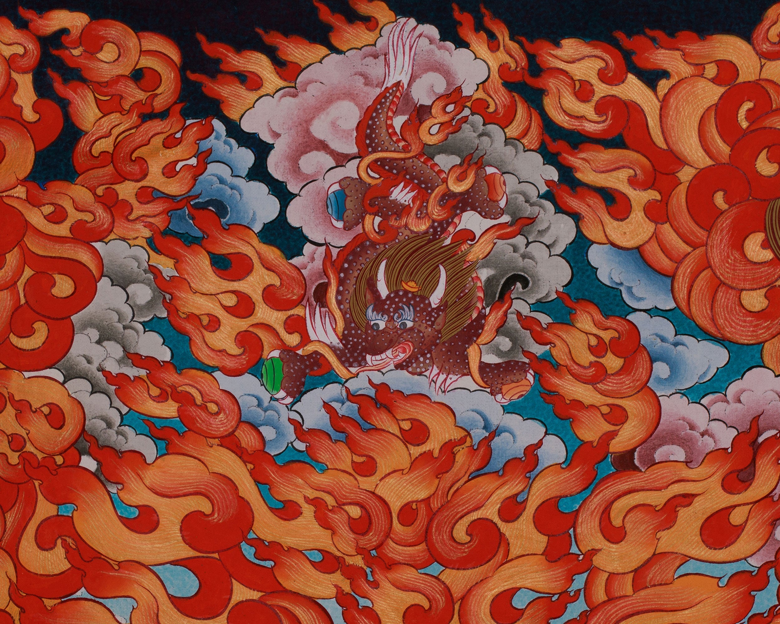 Yamantaka Head Thangka Painting | Guardian Against Ignorance, Fear, and Spiritual Obstacles