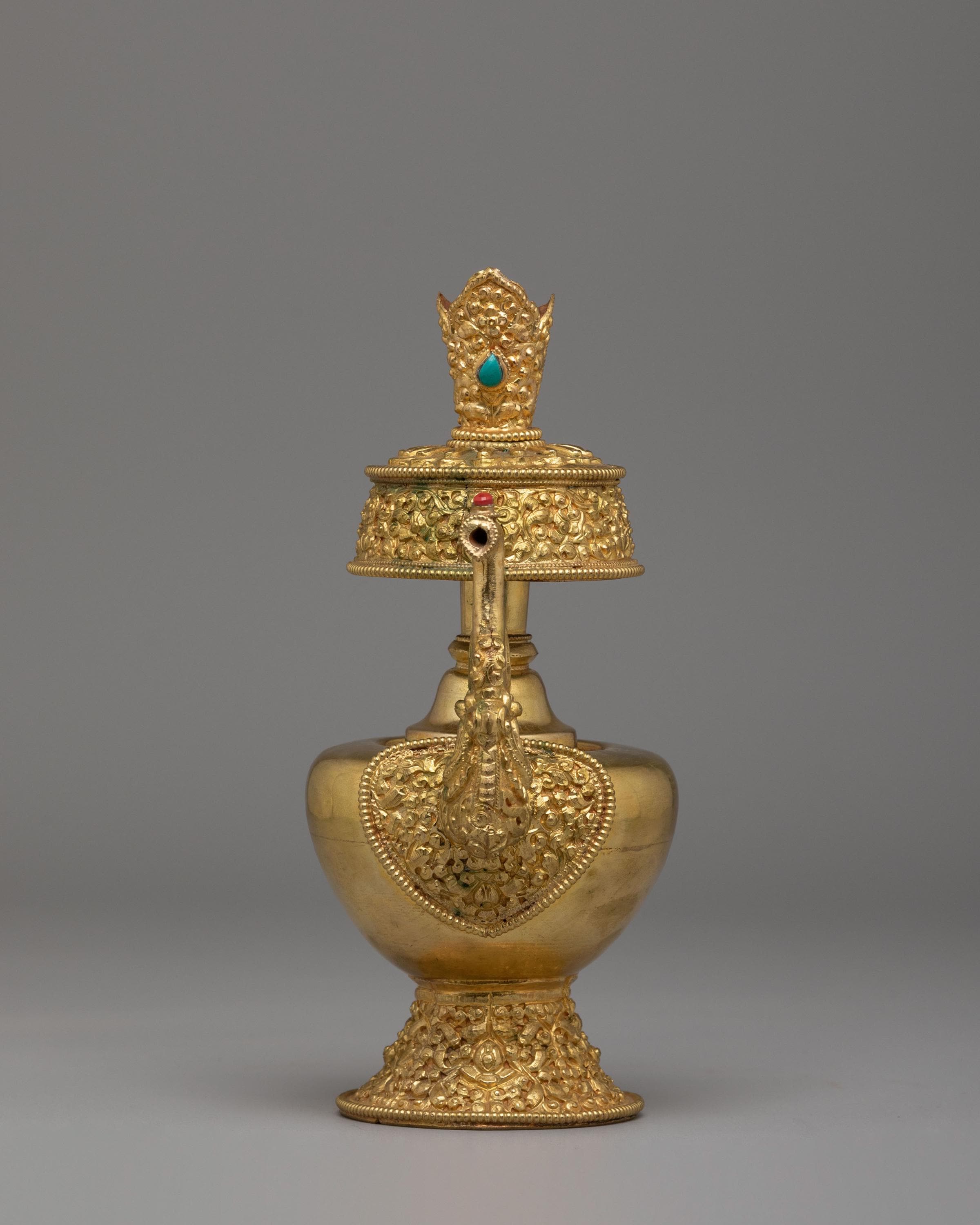 Handmade Tibetan Ritual Bhumba Set | Gold Plated Buddhist Ritual Vase