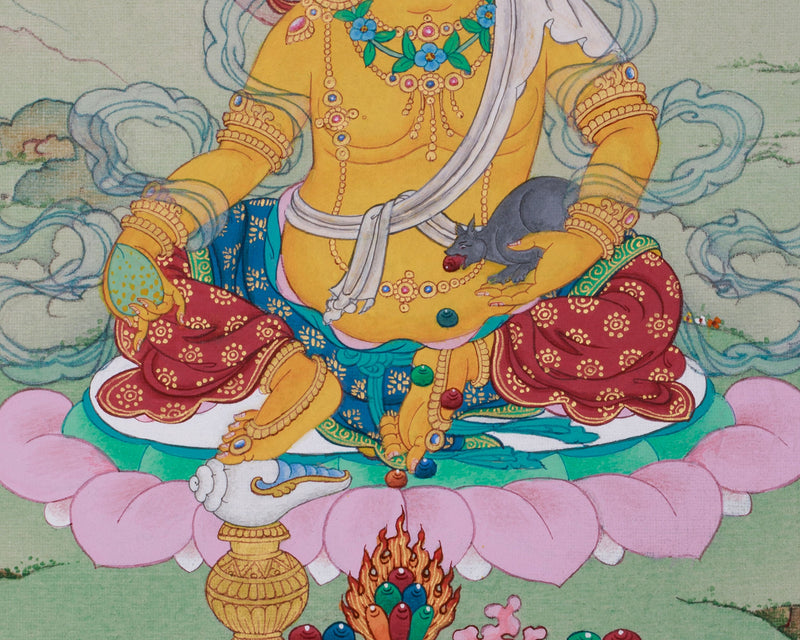 Hand-Painted Lord Kuber Thangka | Guardian of Wealth and Prosperity