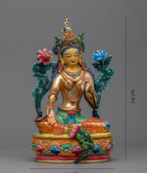 Evoke Compassionate Energy with Deity Tara Statue | Green Tara Gold Gilded Sculpture