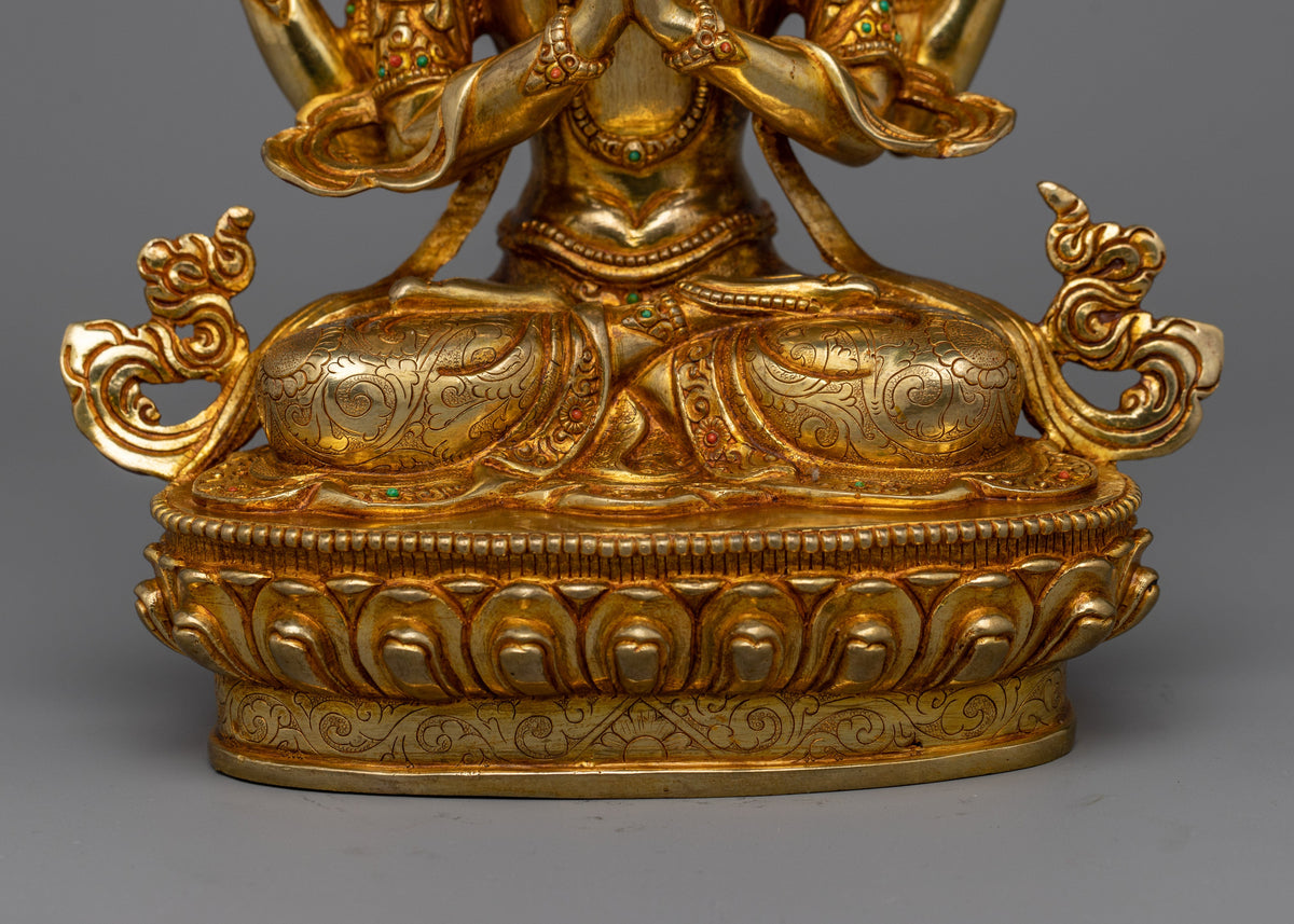 Chenrezig Gold Gilded 25cm Statue | Embodiment of Compassion and Serenity