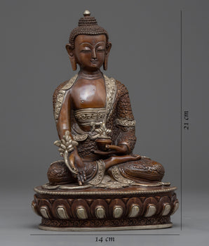 Medicine Buddha Sliver Plated Statue | Traditional Artwork of Tibet