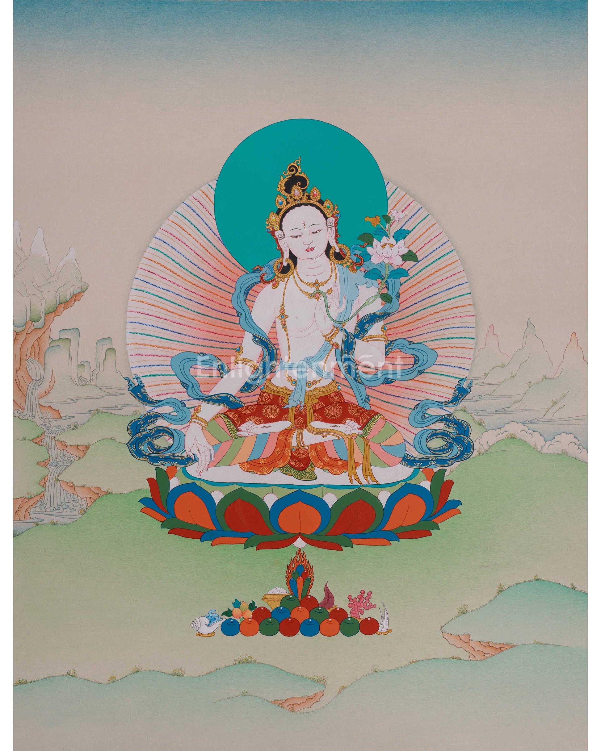 Himalayan Seven-Eyed White Tara Thangka