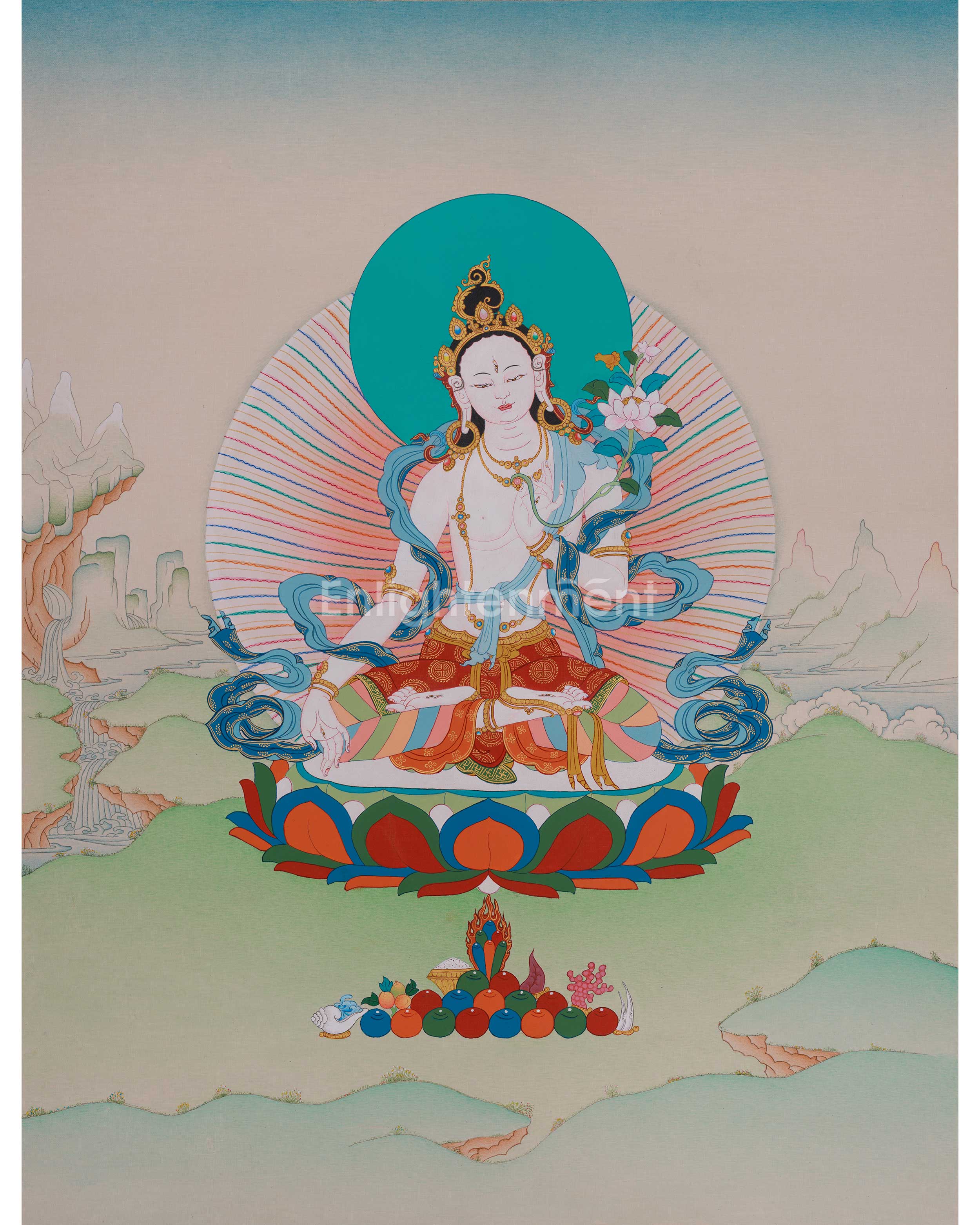 Himalayan Seven-Eyed White Tara Thangka