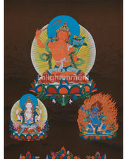 Sacred Thangka of Manjushri with Chenrezig and Vajrapani