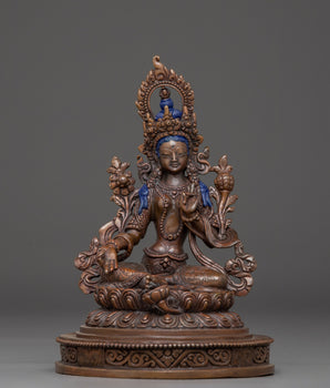 Oxidized Copper Statue of Green Tara
