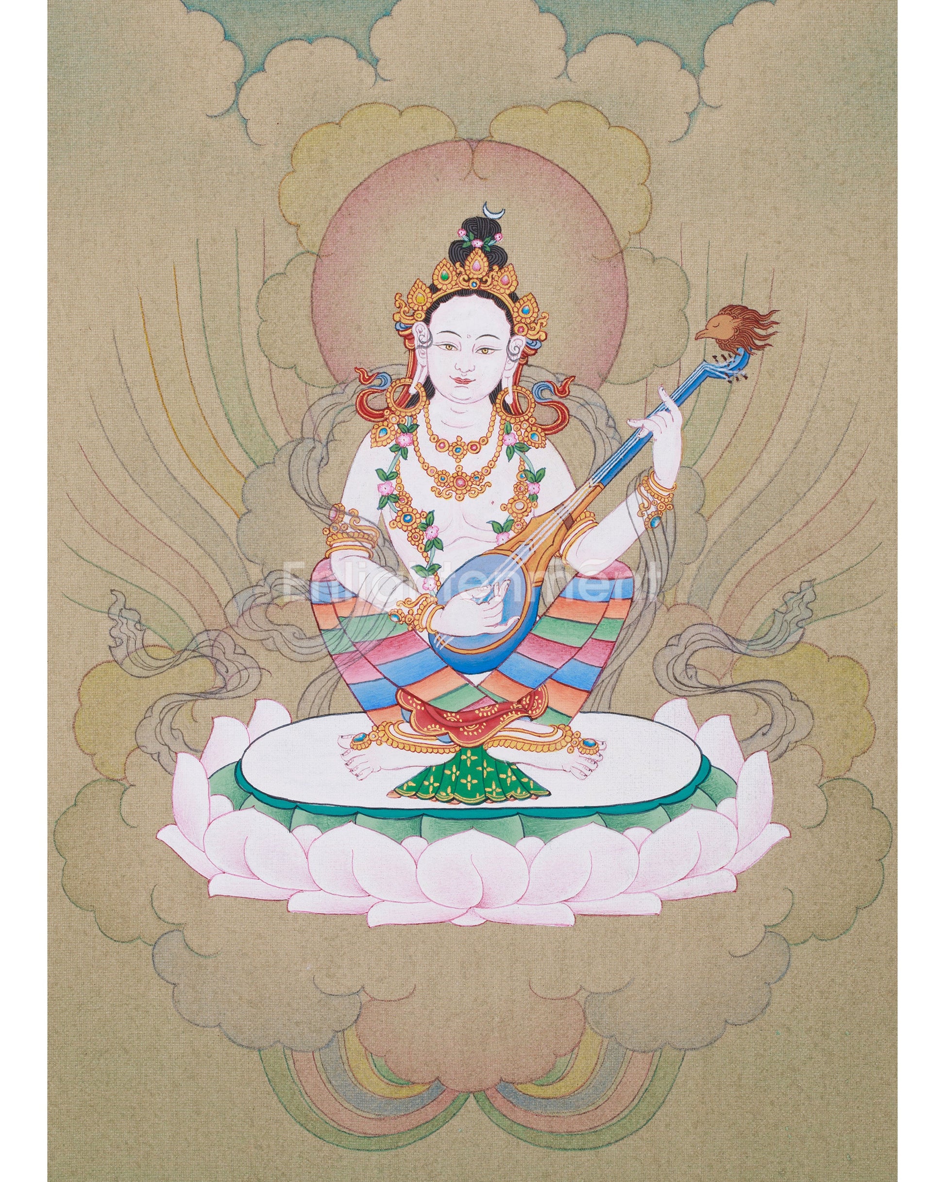 mini-saraswati-thangka-wisdom-goddess-wall-hanging