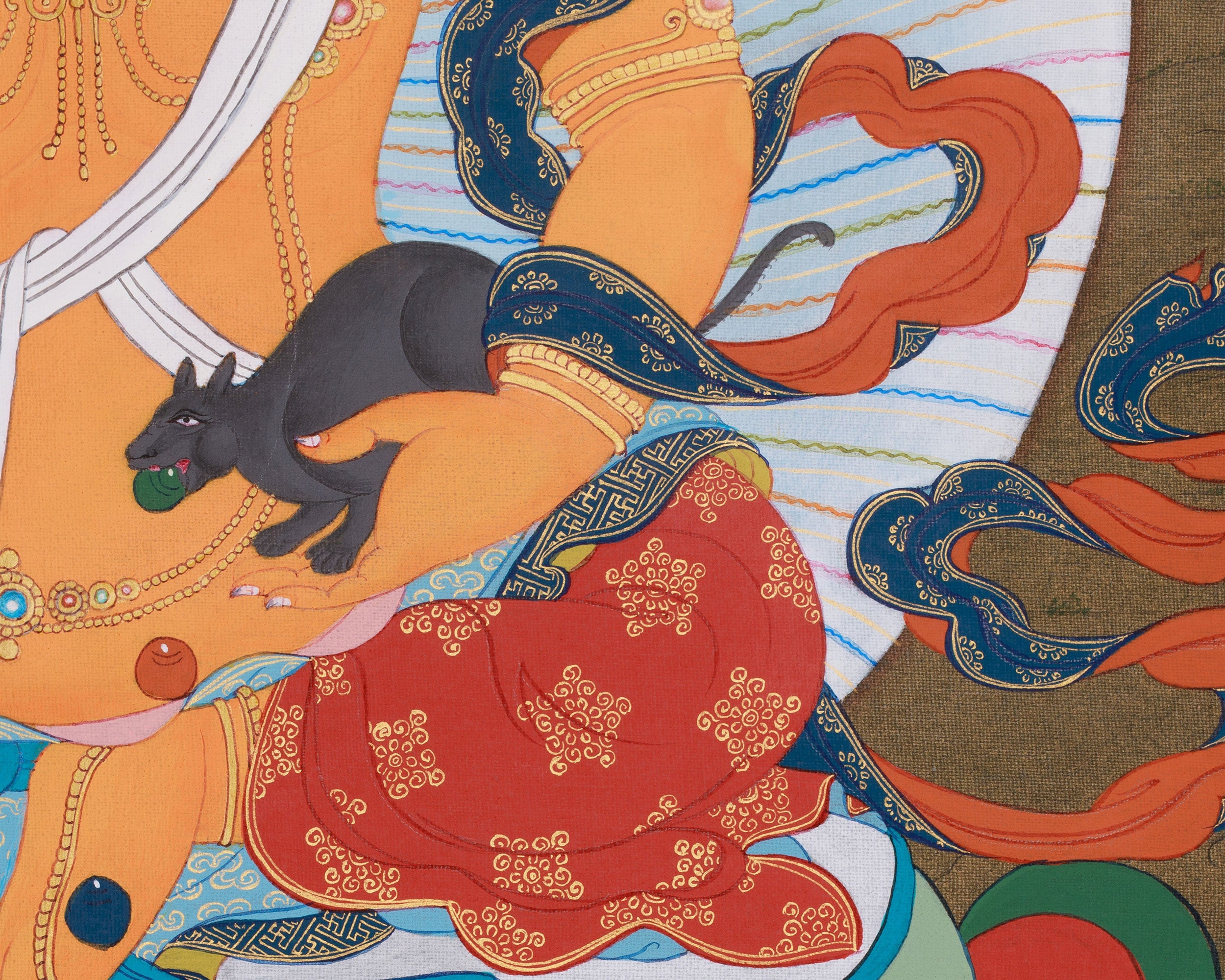 Spiritual Dzambhala Thangka | Wealth & Protection Deity in Traditional Art