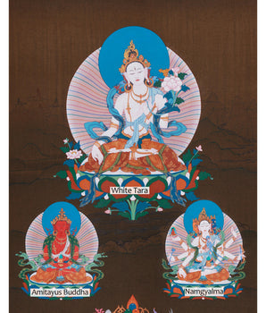 White Tara, Amitayus Buddha and Namgyalma