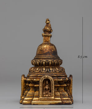 Traditional Tibetan Stupa Sculpture | Compact Symbol of Enlightenment for Desk or Altar