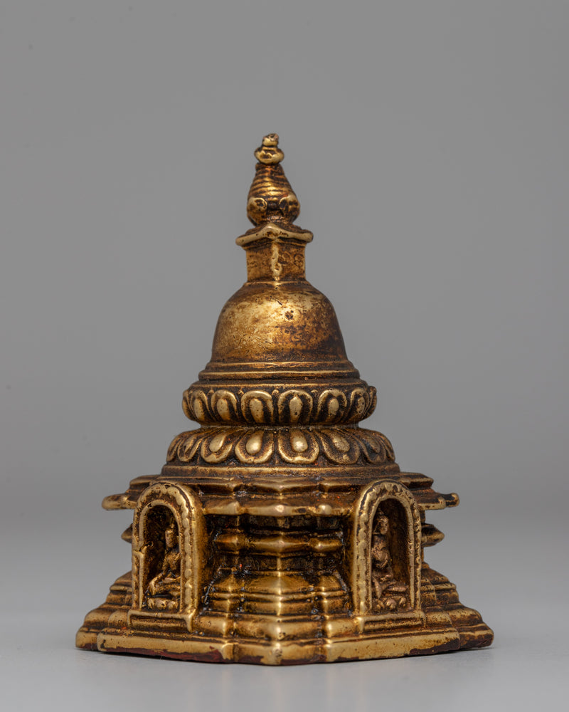 Traditional Tibetan Stupa Sculpture | Compact Symbol of Enlightenment for Desk or Altar