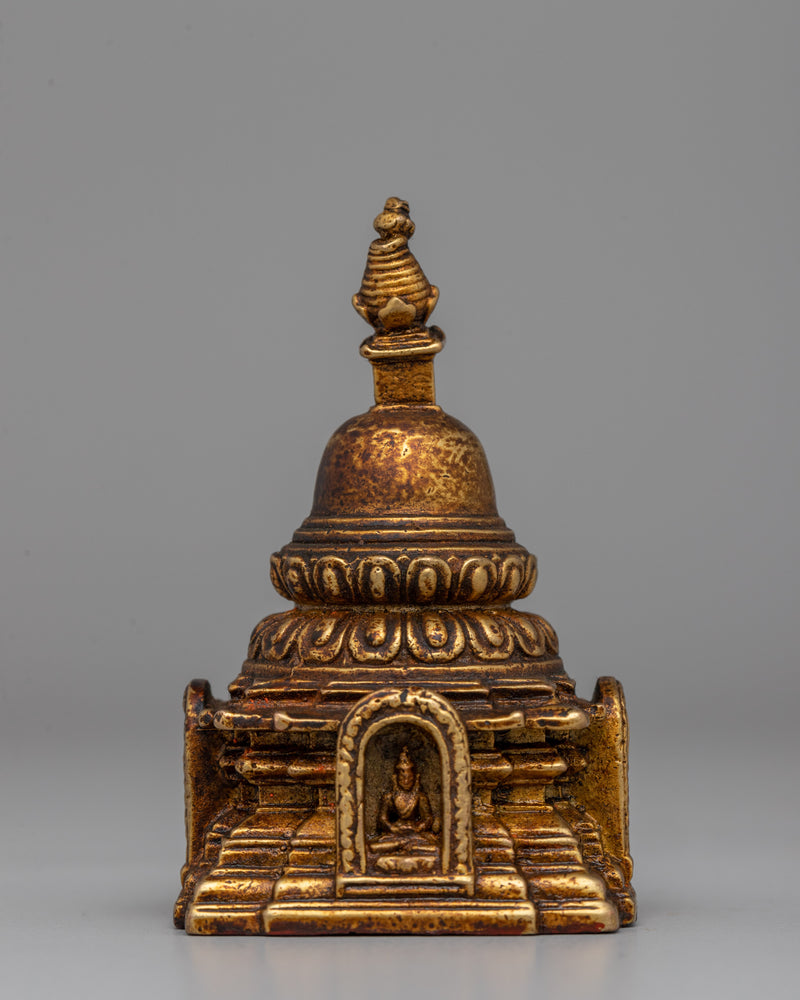 Traditional Tibetan Stupa Sculpture | Compact Symbol of Enlightenment for Desk or Altar