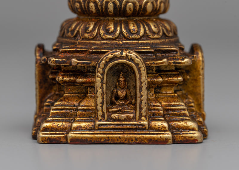 Traditional Tibetan Stupa Sculpture | Compact Symbol of Enlightenment for Desk or Altar