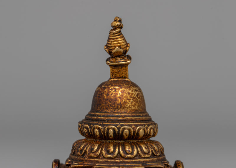 Traditional Tibetan Stupa Sculpture | Compact Symbol of Enlightenment for Desk or Altar