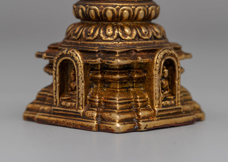 Traditional Tibetan Stupa Sculpture | Compact Symbol of Enlightenment for Desk or Altar