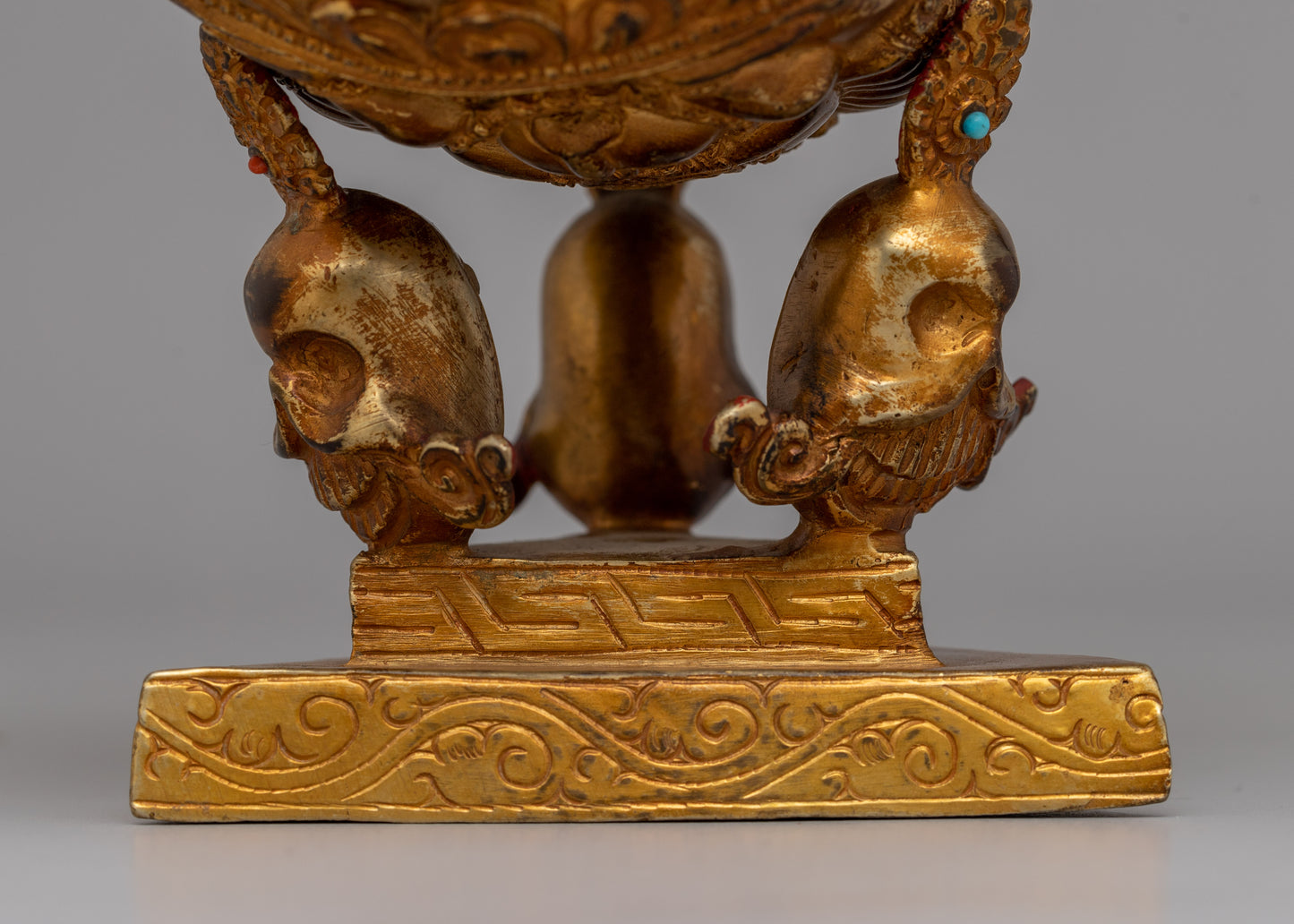 Handcrafted Buddhist Complete Kapala Set | Skull Cup with Stand for Ceremonial Use