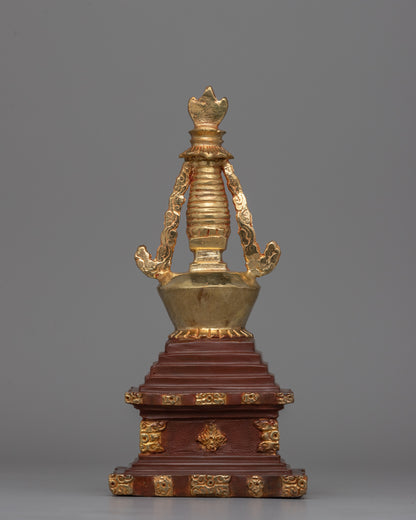 Gold-Plated Tibetan Stupa with Bronze Accents | Meditation and Spiritual Spaces