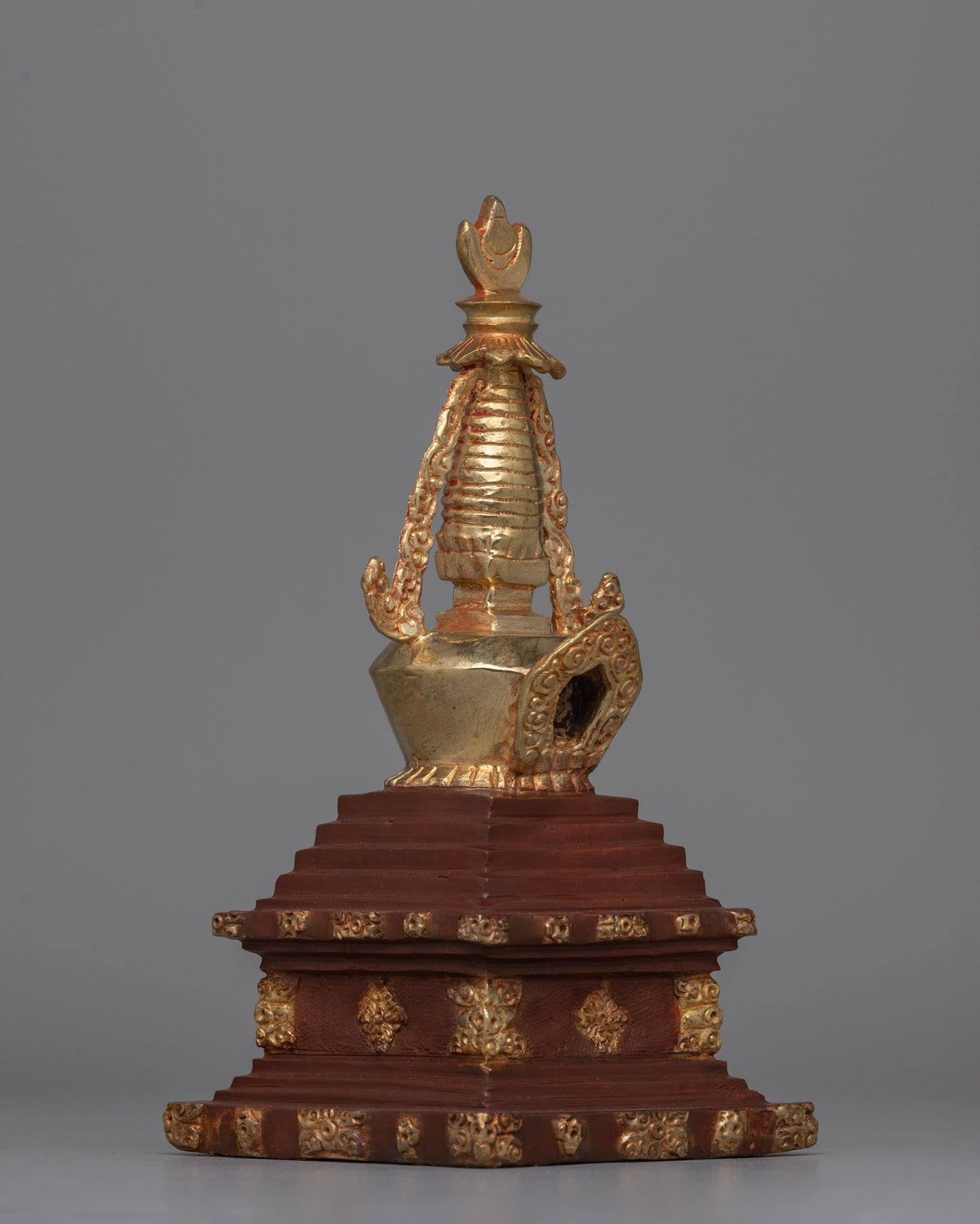 Gold-Plated Tibetan Stupa with Bronze Accents | Meditation and Spiritual Spaces