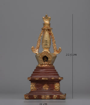 Gold-Plated Tibetan Stupa with Bronze Accents | Meditation and Spiritual Spaces