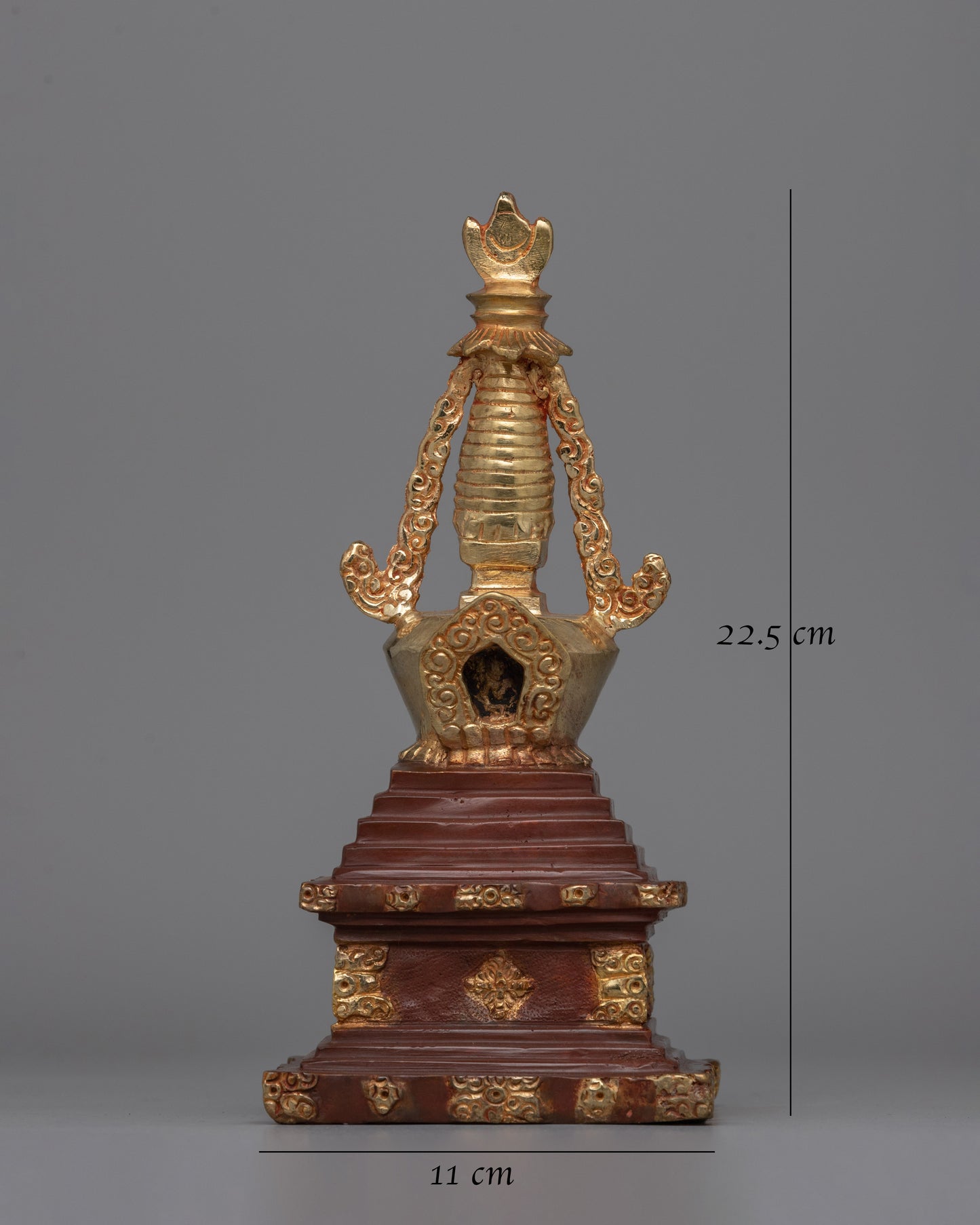 Gold-Plated Tibetan Stupa with Bronze Accents | Meditation and Spiritual Spaces