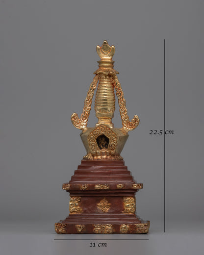 Gold-Plated Tibetan Stupa with Bronze Accents | Meditation and Spiritual Spaces