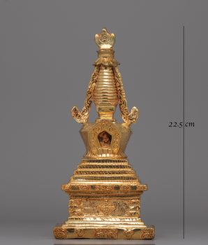 Tibetan Gold-Plated Tibetan Stupa with Intricate Design |  Perfect for Buddhist Rituals and Decor