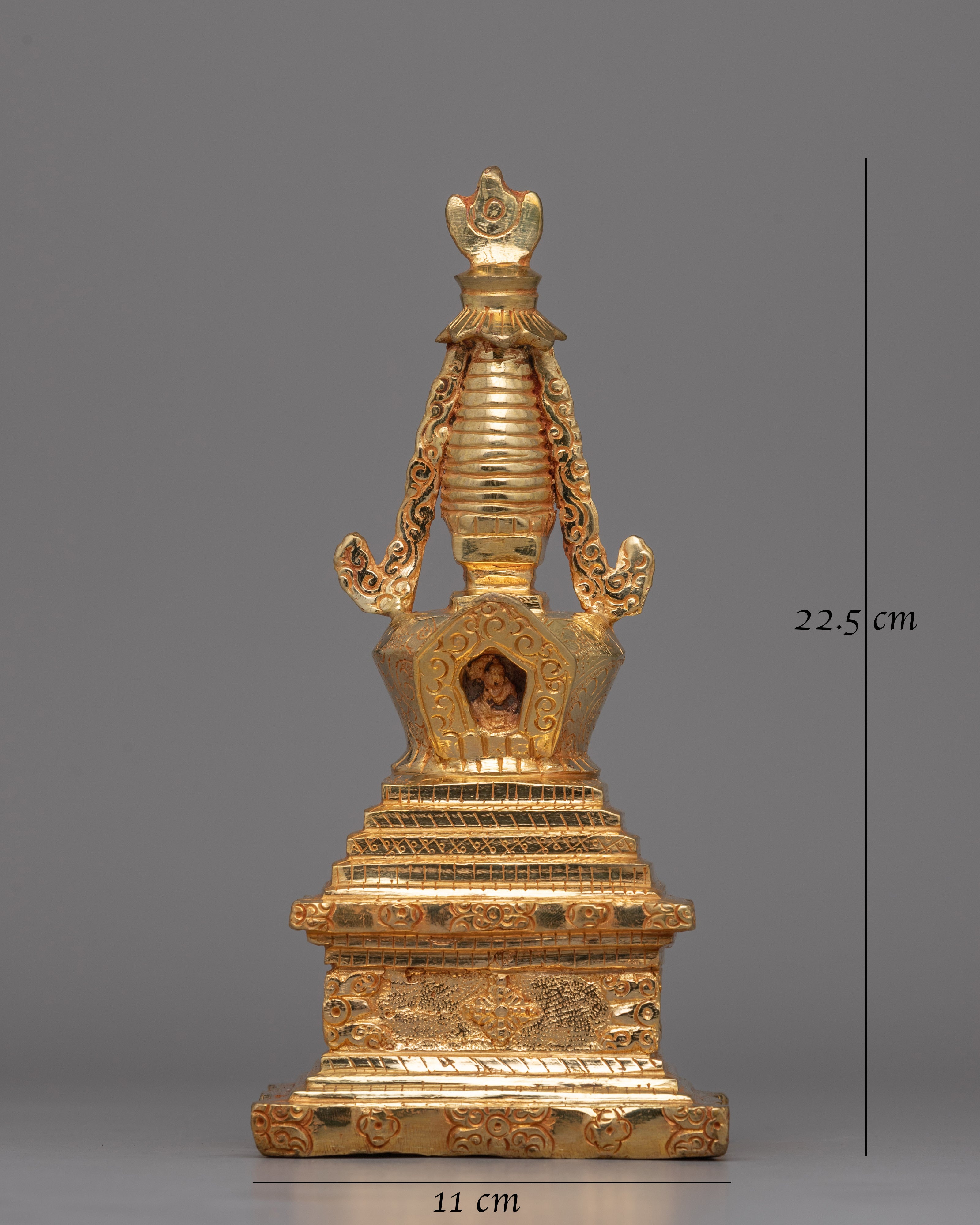 Tibetan Gold-Plated Tibetan Stupa with Intricate Design |  Perfect for Buddhist Rituals and Decor