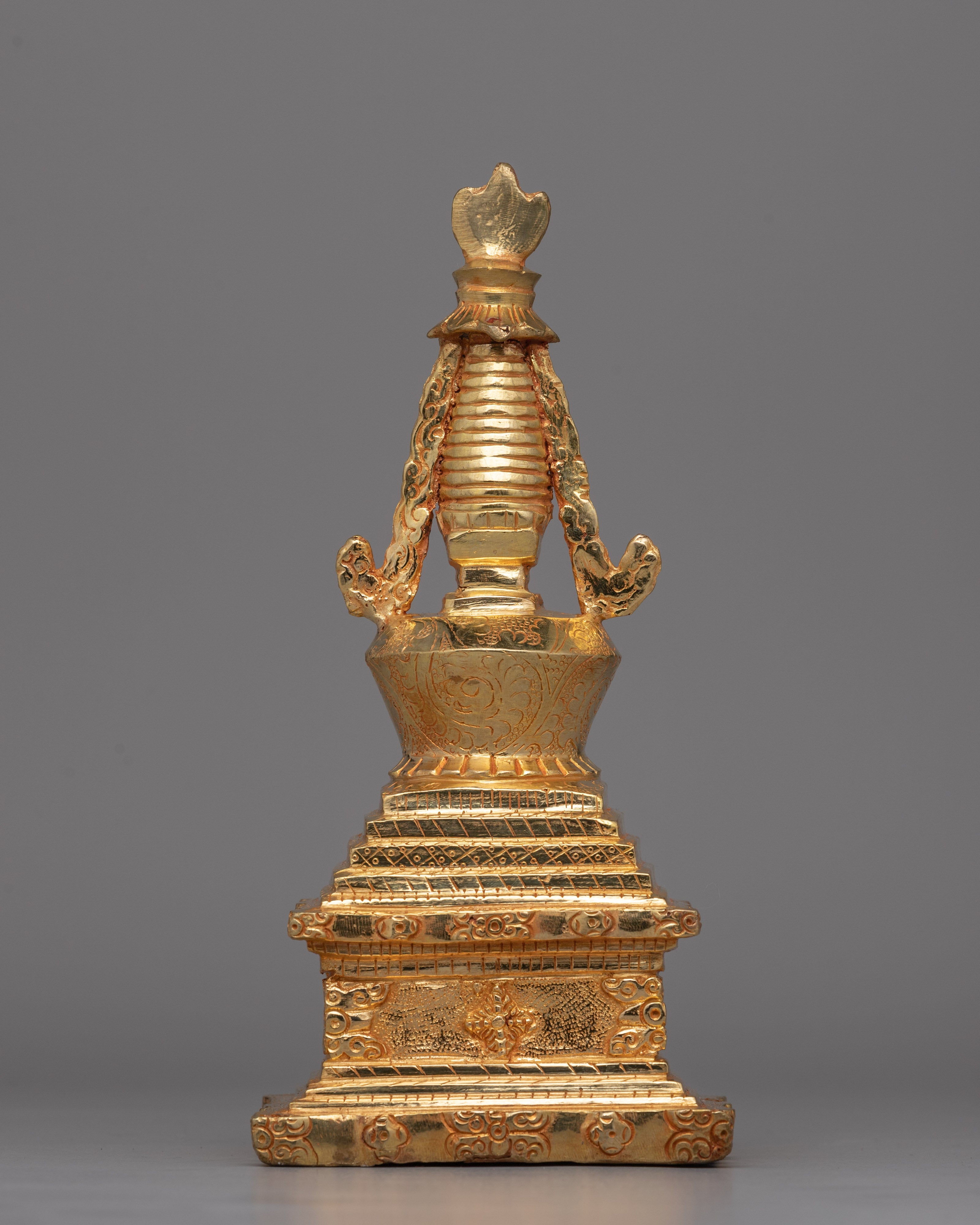 Tibetan Gold-Plated Tibetan Stupa with Intricate Design |  Perfect for Buddhist Rituals and Decor