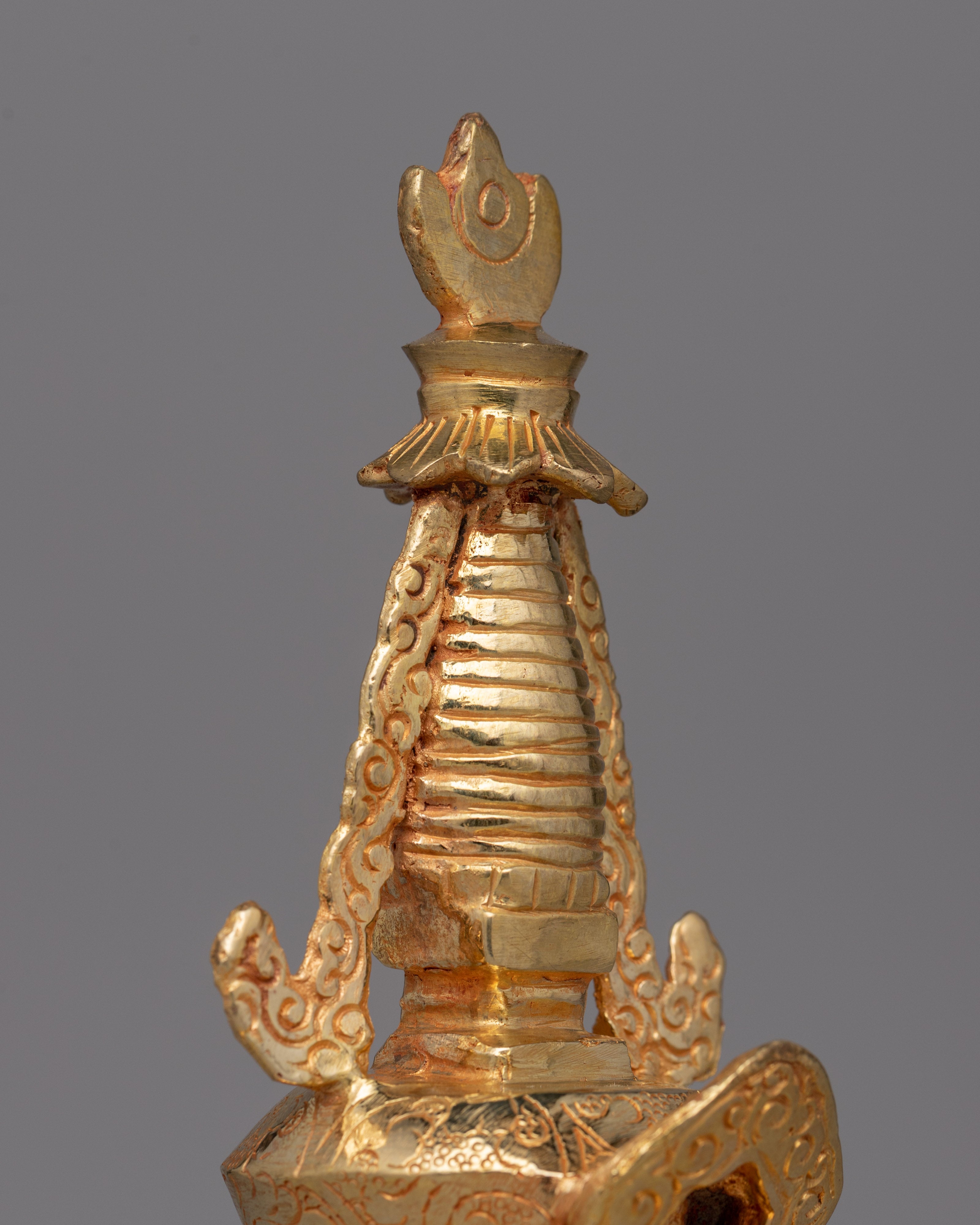 Tibetan Gold-Plated Tibetan Stupa with Intricate Design |  Perfect for Buddhist Rituals and Decor