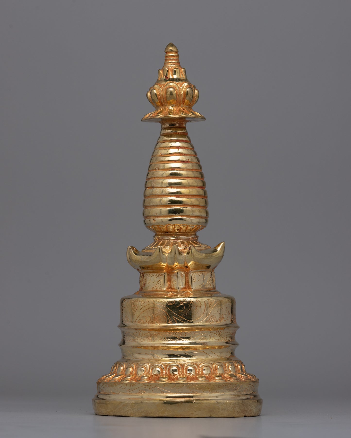 Handmade Gold-Plated Tibetan Stupa | Sacred Artifact for Buddhist Altars and Home Decor