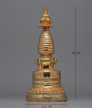 Handmade Gold-Plated Tibetan Stupa | Sacred Artifact for Buddhist Altars and Home Decor