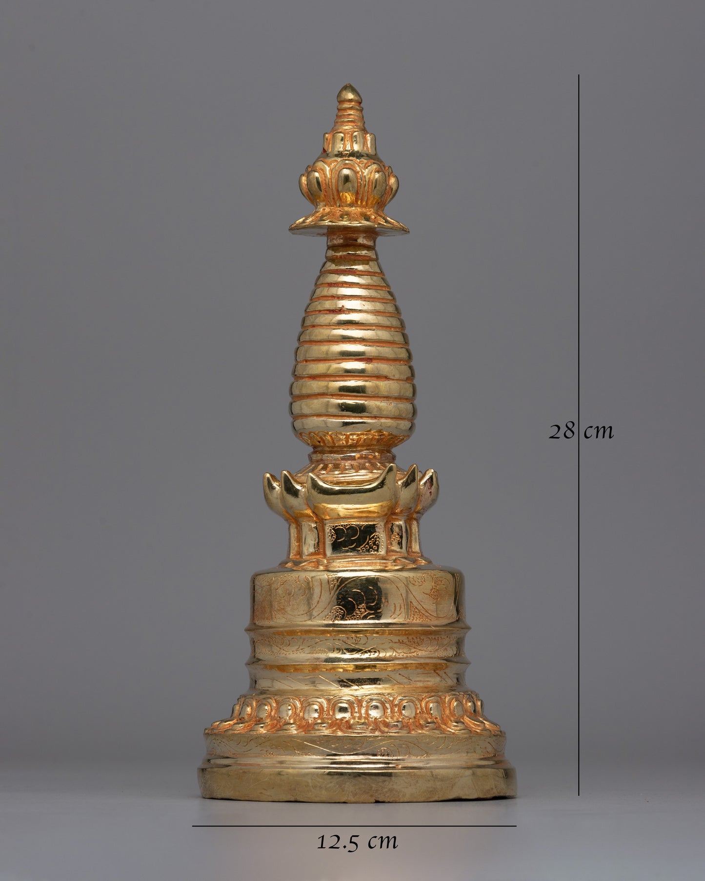 Handmade Gold-Plated Tibetan Stupa | Sacred Artifact for Buddhist Altars and Home Decor