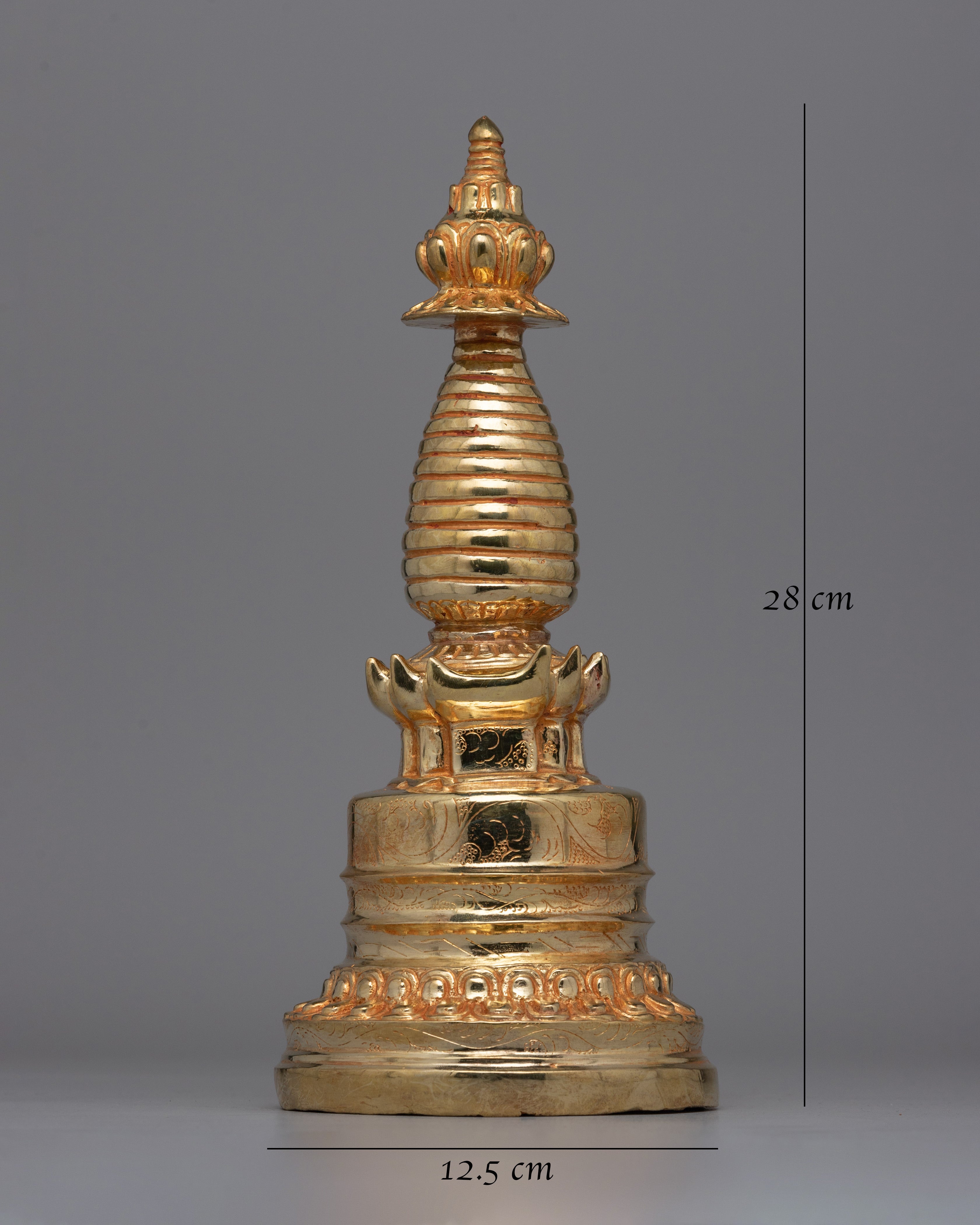 Handmade Gold-Plated Tibetan Stupa | Sacred Artifact for Buddhist Altars and Home Decor