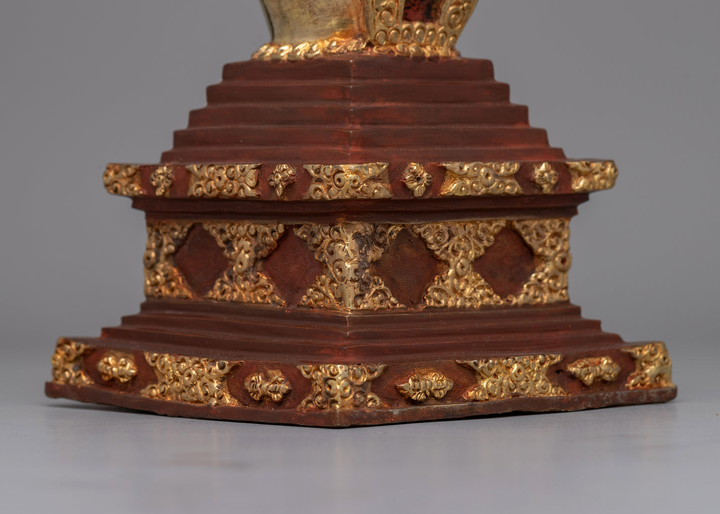 Discover a handcrafted Buddhist Stupa with gold-plated copper and bronze | Tibetan Shrine Artifact for Spiritual Rituals