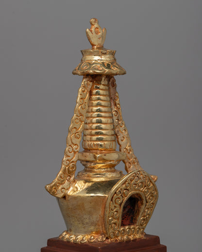 Discover a handcrafted Buddhist Stupa with gold-plated copper and bronze | Tibetan Shrine Artifact for Spiritual Rituals