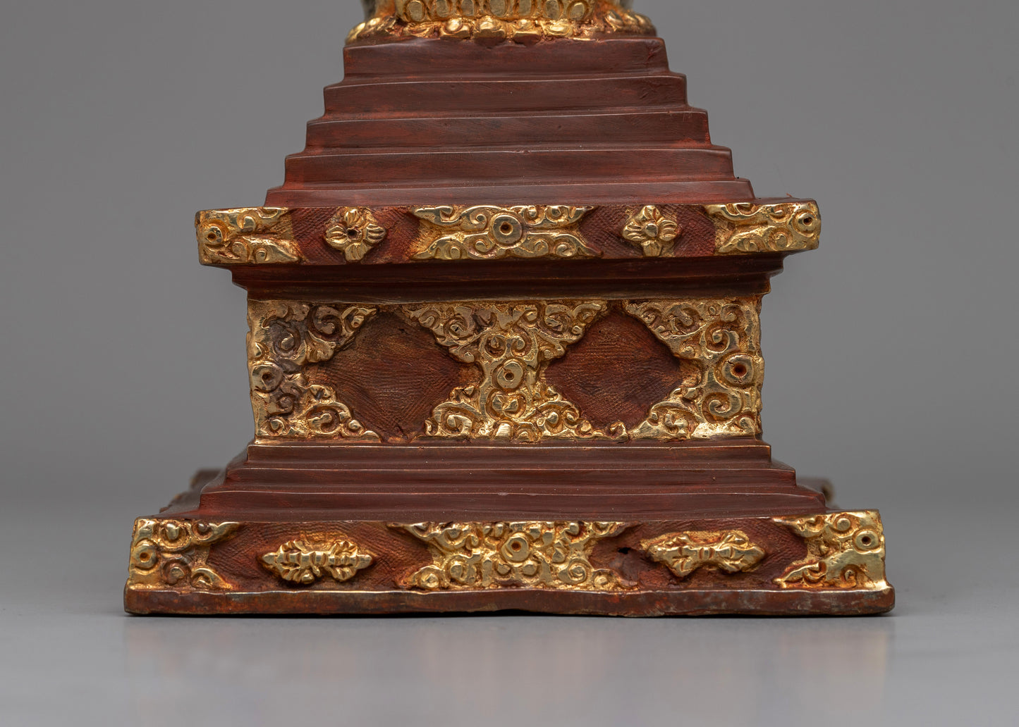 Discover a handcrafted Buddhist Stupa with gold-plated copper and bronze | Tibetan Shrine Artifact for Spiritual Rituals