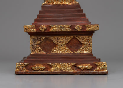 Discover a handcrafted Buddhist Stupa with gold-plated copper and bronze | Tibetan Shrine Artifact for Spiritual Rituals