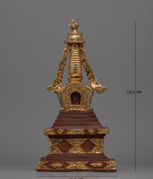 Discover a handcrafted Buddhist Stupa with gold-plated copper and bronze | Tibetan Shrine Artifact for Spiritual Rituals