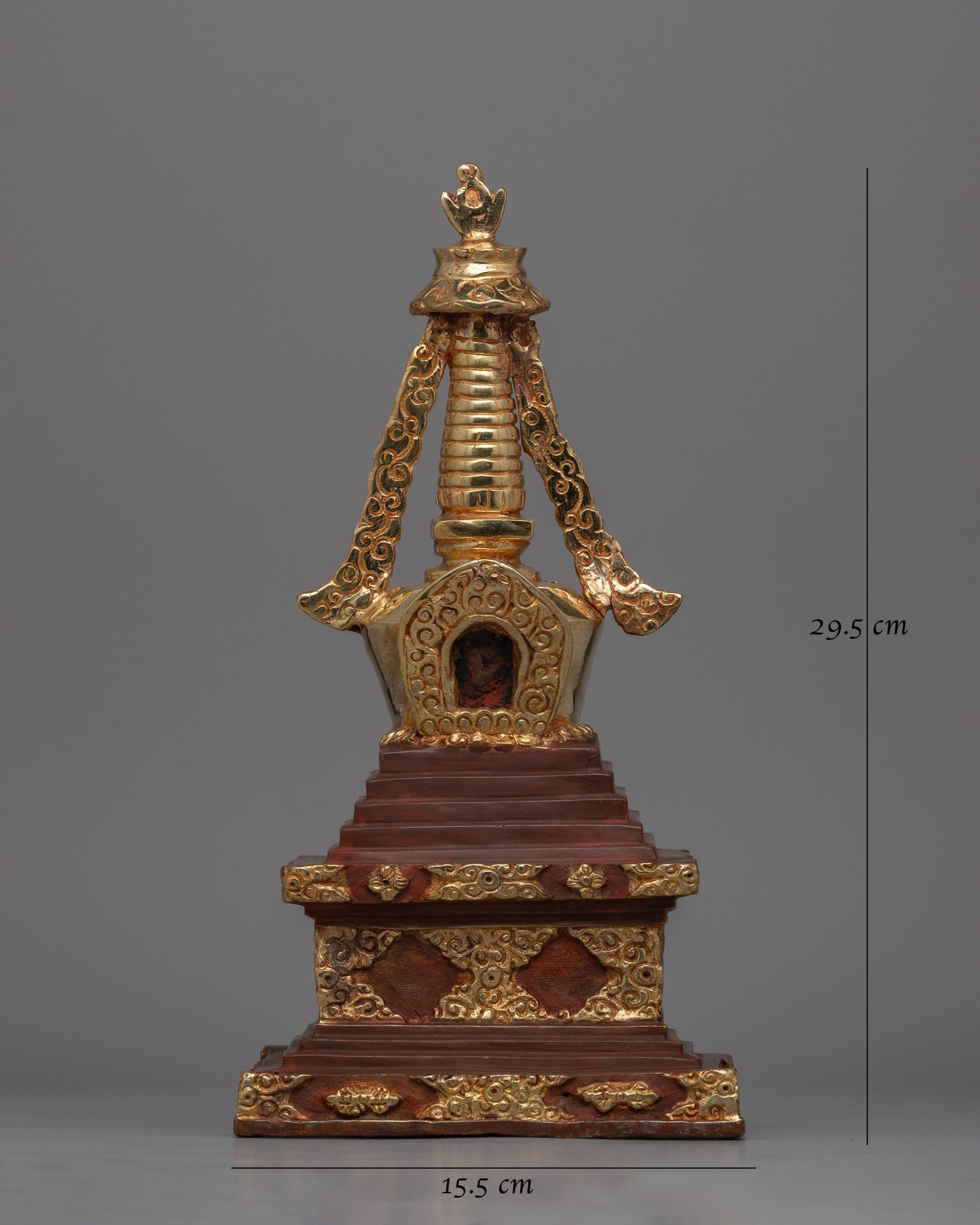 Discover a handcrafted Buddhist Stupa with gold-plated copper and bronze | Tibetan Shrine Artifact for Spiritual Rituals